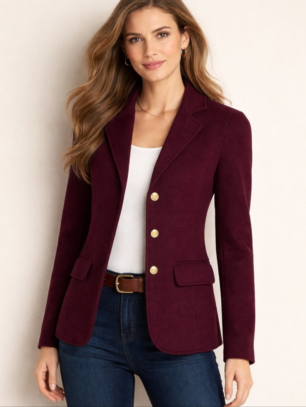 Ralph Lauren LRL Burgundy Blazer Gold Buttons NWOT Junior Misses Petite XXS